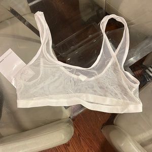 Rene Rafe medium white mesh with satin trio bra sports style nwt